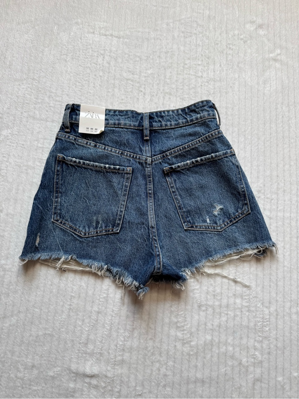 ZARA Blue Distressed High-Rise Denim Shorts - Picture 6 of 6